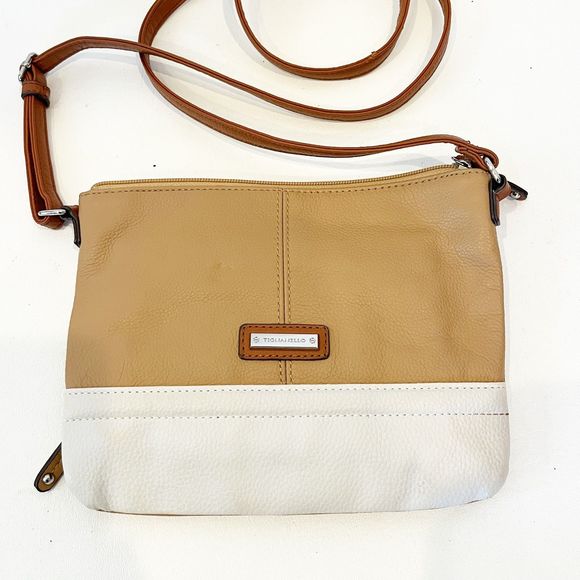 Tignanello Tan Cream Crossbody Leather Bag Outside Card Slots Wallet - Picture 2 of 7